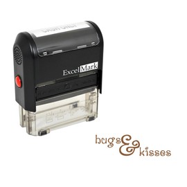 Valentine's Day Rubber Stamp - Hugs & Kisses Stamp - Brown Ink