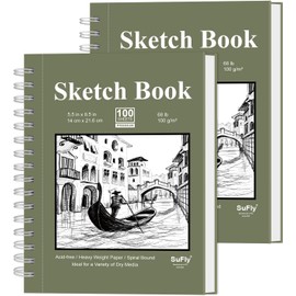 SuFly Small Sketch Book 5.5"x8.5", 2-Pack Mini Sketchbook, Spiral Bound Sketchbook Hardcover with 200 Sheets of 68lb/100gsm Mini Drawing Pad Paper, Small Sketch Pads for Drawing for Adults & Kids.