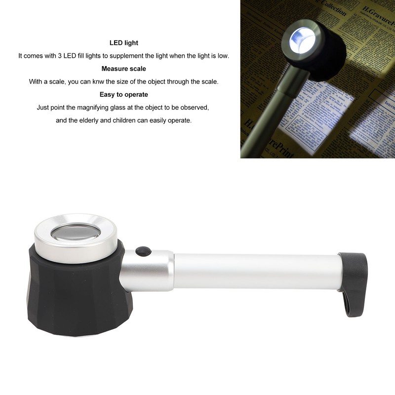 Handheld 45X Magnifier Loupe Optical Glass Magnifying Glass LED Magnifier