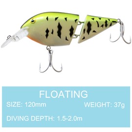SEABUZZ Wobbler for Pike & Catfish and Zander 37 g x 12 cm Flat Runner 1.5-2 m - Fishing Lure with 2 Treble Hooks - Predator Fishing Bait - Artificial Bait - Pike Bait - Fishing Lures - Fishing Lures