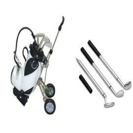 LL-Golf® Pen Holder Miniature Golf Bag with Trolley and 3 Golf Clubs Pens / Golf Gift Golfer Desk Office Gift Idea
