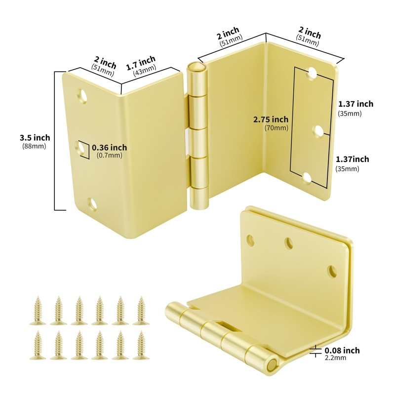 goldenwarm 6 Pack Gold Swing Clear Expandable Door Hinges, 3.5"
