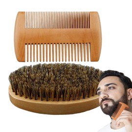Beard Comb and Brush Set,Natural Boar Bristle Beard Mustache Brush and Comb Kit - Ergonomic Barber Styling Tools Grooming Accessories for Boyfriend Husband Father Dad Grandfather