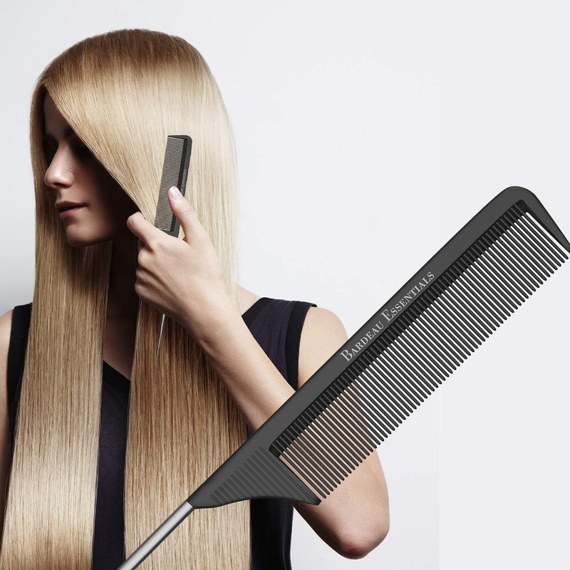 Professional 8.8 Inch Tail Comb - Black Carbon Fiber And