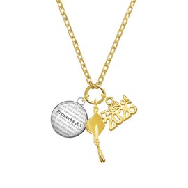 Delight Jewelry Silvertone Domed Proverbs 3:5 Goldtone Class of 2026 Graduation Zoey Charm Necklace, 28"