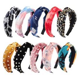 CENTSTAR 10 Pack Wide Headbands, 4 Style knot Turban Hairband Vintage Head wrap Hair Band Elastic Hair Accessories, Great Woman,Grils and teen girl