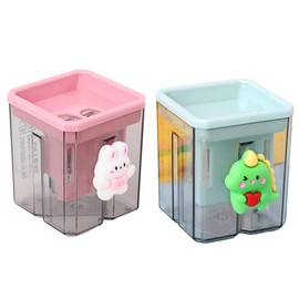 2pcs Creative Cute Cartoon Double Hole Pencil Sharpener, Student Hand Pencil Sharpener, Green Dinosaur + White Rabbit