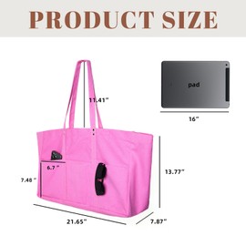 Large Canvas Tote Bag for Women Multi Pocket Tote Bag Reusable Grocery Bags Teacher Tote Bags with Laptop Sleeve Pink Shoulder bag for Nursing Travel Shopping