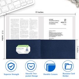 Zzrywuty 50 Packs Two Pocket File Folders with Business Card Slot, Textured Paper, Letter Size, Holds 100 Plus Sheets for School, Office, Business, Royal Blue