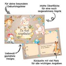 Papierdrachen 12 Children's Birthday Invitations for Girls and Boys – Farm Animals Motif – Birthday Invitations for Your Birthday Party (A6)