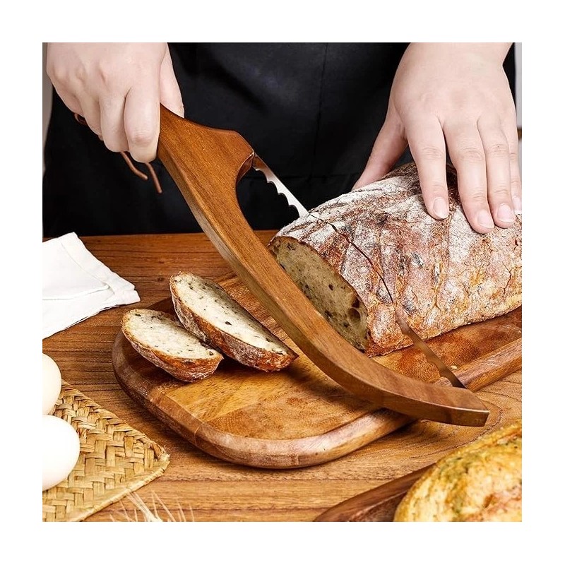 HAOIOKSC Bread Slicer for Homemade Bread, 15.7 In Wooden Sourdough