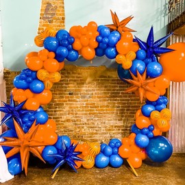 PartyWoo Orange Star Balloons 6 pcs, One-Piece 14-Pointed Starburst Balloons, 27 & 22 inch Star Explosion Balloons with Ribbon, Point Star Foil Balloons, Large Mylar Balloons for Party Decorations