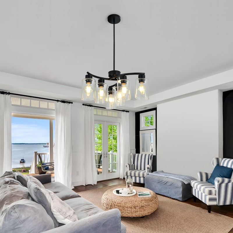 KUSSCO 6-Light Modern Chandelier Black Chandeliers for Dining Room Seeded