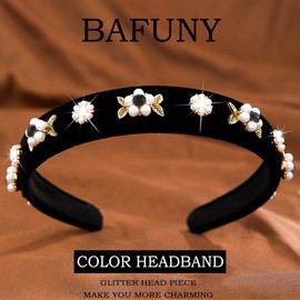 Bouory Baroque Wide Headband Pearl Rhinestones Hairband Black Velvet Head Acessories for Women