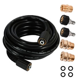 Pressure Washer Hose 1/4 Inch 100FT,Kink Resistant Super Flexible Replacement Hose with M22 14MM Swivel, And M22 to 3/8 Quick Connect M22 Extension Adapter Kit 4000 PSI