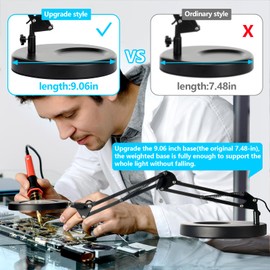 KIRKAS 10X Magnifying Glass with Light and Stand, 2-in-1 Stepless Dimmable LED Desk Lamp with Clamp, 3 Color Modes Lighted Magnifier Swivel Arm Light for Reading, Craft, Close Works - Black