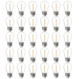 FLSNT - Paquete de 30 bombillas LED S14 de repuesto para cadena de luces, bombillas LED para exteriores, base E26, blanco clido de 2200 K, no...      