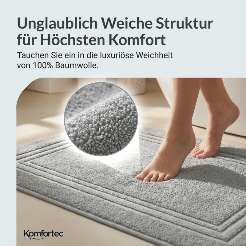 Komforttec 2-Piece Bath Mat Set, Terry Cloth Shower Mat, Washable