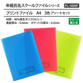 Plus Year's Name School Print File, A4, 2 Pockets, Set of 3 (3 Colors, 1 for Each Color)