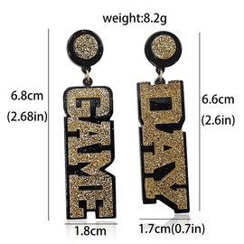 Zhang shine Game Day Earrings for Women, Sparkle Gold Acrylic Game Day Letter Football Earrings Game Day Accessories Team Sports Fan Earrings Football Team Gifts Jewelry