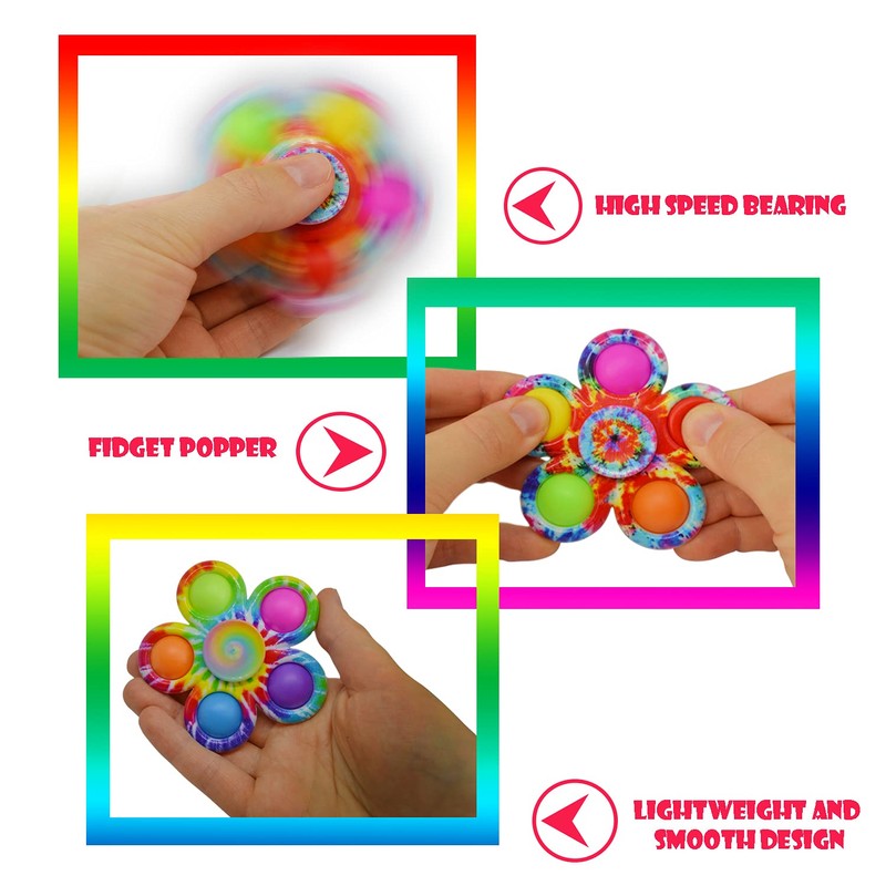 Stress Relief Hand Spinner Push Pop Bubble Fidget Toy (Rainbow)