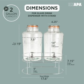 Ilyapa 2 pack 2 Gallon Glass Beverage Dispenser with Stand- Wide Mouth Mason Jar Drink Dispensers with Spigot - Leak Proof Glass Flip Top Lid for Ice Water, Lemonade, Juice, Sangria, Punch, Tea, Punch