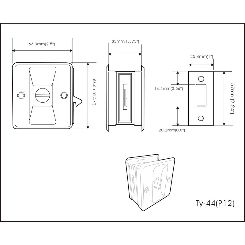 QCAA Solid Brass Sliding Door Pull Privacy Pocket Lock, Matte