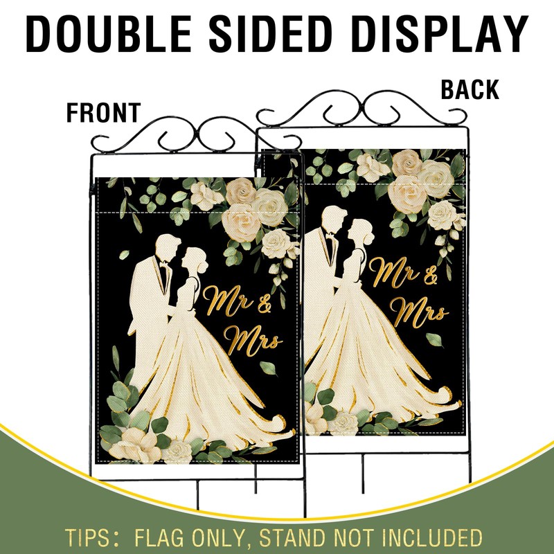 Mr. and Mrs. Just Married Large Decorative House Flag, Romantic