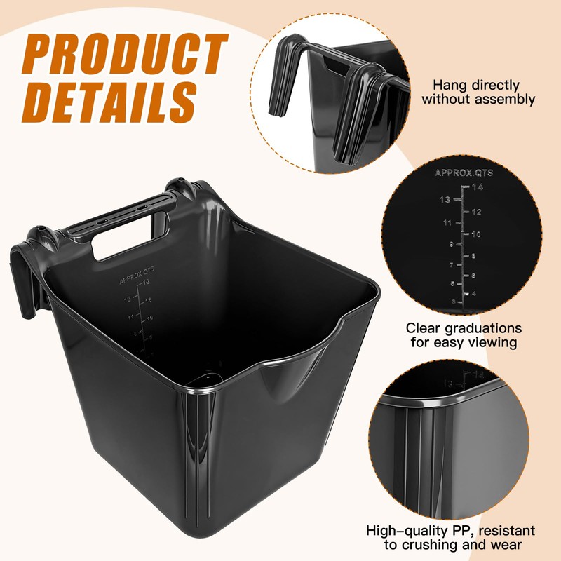 MIYABALA Horse Feed Bucket,15 Quart Plastic Hook Over Horse Feeder