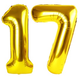 40 Inch Gold Balloon Number 17 Balloon,Jumbo Mylar Foil Helium Balloon for 17 Birthday Digital Balloons for Birthday Party,Wedding Anniversary Party Decorations
