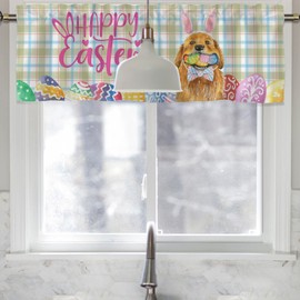 HawSkgFub Happy Easter Bunny Dog Egg Kitchen Curtains Valance 54 x 18, Farmhouse Buffalo Check Plaid Short Topper Window Treatments Rod Pocket, Spring Holiday Home Living Room Bedroom Bathroom Decor