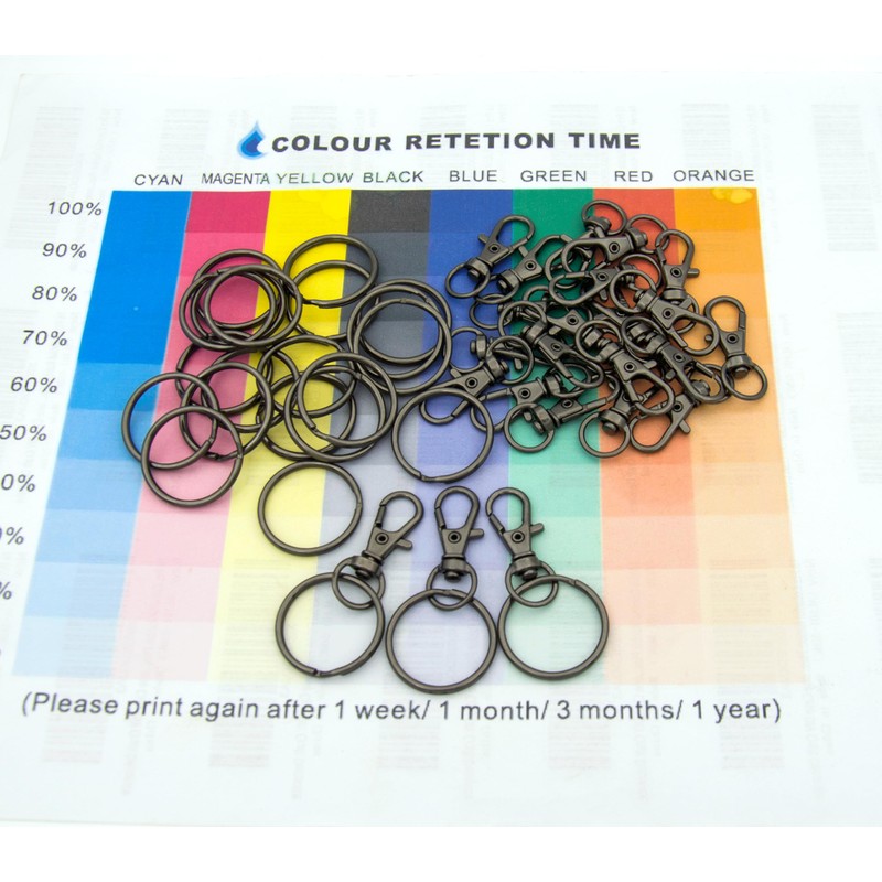 50pcs Gun Black Swivel Snap Hooks with Split Key Rings