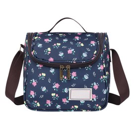 Nanxson Insulated Lunch Bag, Large Reusable Cool Bag, Waterproof Picnic Bag with Floral Pattern and Adjustable Shoulder Strap (6L, D-Dark Blue)