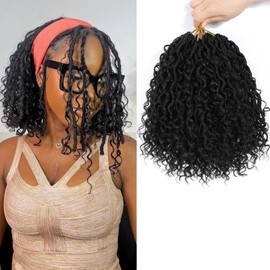 EFFGOCO Goddess Locs Crochet Hair 10 Inch 7 Packs Faux Locs Crochet Hair Natural Black Pre Looped for Women Boho Crochet Locs with Curly Ends (10 Inch, 1B)