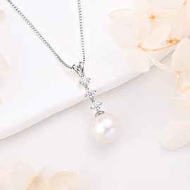 DENGGUANG Simple Pearl Necklace for Women, 925 Sterling Silver Freshwater Cultured Single Pearl Pendant Necklaces, Anniversary Birthday Wedding Jewelry Gifts for Mom Wife Daughter, Sterling Silver,