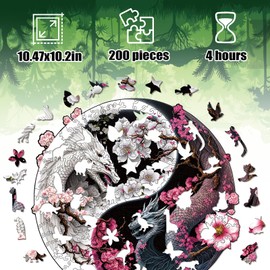 Wooden Puzzle Adults, Dragon Wooden Puzzles 200 Pieces, Unique Animal Shape Wooden Puzzle, Creative Christmas Gifts for Teenagers and Adults, Diamond Painting Set