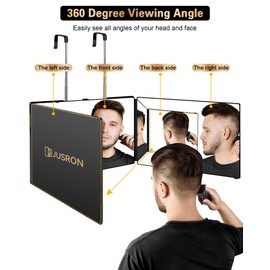 JUSRON 360 Viewing Angle Self Hair Cutting Mirror, Clear Anti-Fog HD Glass (Black Without LED Without Accessories)