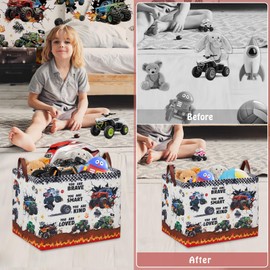 XHWZOF Monster Trucks Laundry Hamper Basket Kid Gift Toy Bin Empty Nursery Decor Hamper Rectangular Storage Basket Shelf Basket Collapsible Clothes Book Organizer Bin for Boys