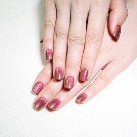 Stbisen Cat Eye Press on Nails Short Square, Purple Pink Fake Nails Kit, Fashion Glossy Acrylic Short Press on Nails, Natural Stick on Nails, Thick Reusable Glue on Nails for Women, 24Pcs