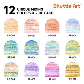 Shuttle Art 24 PCS Rainbow Pencils, 12 Assorted Colors, 2 of Each, Pre-sharpened Rainbow Colored Pencils, Multicolored Pencils for Kids and Adults Coloring, Drawing, Sketching