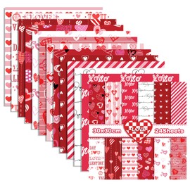 GLKTOPO 12 Inches Double-sided Valentine's Day Theme Scrapbook Paper 24 Sheets Decoupages Red Pink Love Pattern Origami Cardstock Decoration Scrapbooking DIY for Sweetheart Lovers Gift