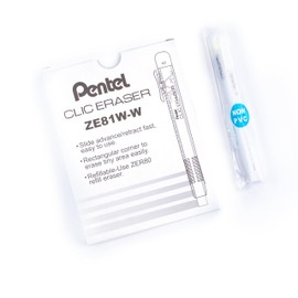 Pentel CLIC Eraser, Rectangular Retractable Eraser, White Barrel, Box of 12