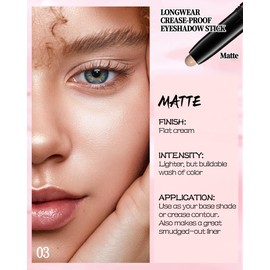 Eyeshadow Stick, Nude Pink Matte Creamy Eye Shadow Sticks, Long Lasting All-Day Waterproof Smudge-Proof Eyeshadow Contour Facial Makeup, Easy Glide Twist-Up Eye Shadow Sticks Beauty Gift for Women-03