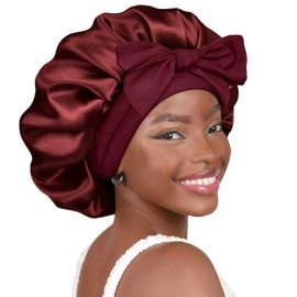 YANIBEST YANIBEST Satin Bonnet Silk Bonnet for Sleeping Hair Bonnet with Tie Band Head Wrap Bonnets for Black Women Curly Natural Hair, Burgundy, Large