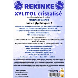 Xylit, 400 g, kalorienarmer natürlicher Süßstoff aus Birkenrinde, Herkunft Finnland, glykämischer Index 7 REKINKE