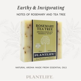 Plantlife Rosemary Tea Tree Bar Soap - Moisturizing and Soothing Soap for Your Skin - Hand Crafted Using Plant-Based Ingredients - Made in California 4oz Bar