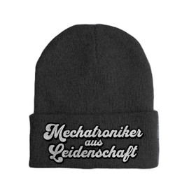 tshirtladen Mechatroniker aus Leidenschaft – Bestickte Beanie Mütze – One Size – Soft Touch – Wintermütze mit Farbauswahl, Farbe: Dunkelgrau