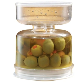 Small Pickle and Olives Jar With Dry Wet Separation Strainer - Acrylic Leakproof Flip Container for Kimchi, Canned Fruit - Kitchen Tool