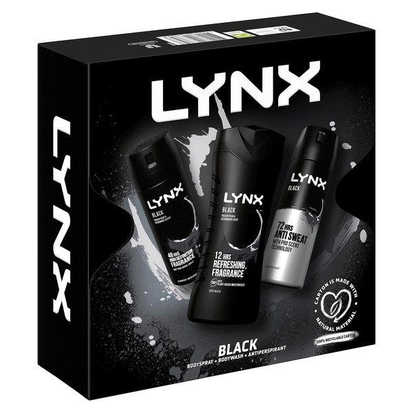 LYNX Black Trio Gift Set For Men Bodyspray, Bodywash & APA Deo Gift For Him, 30.0 milliliters, 3.0 count