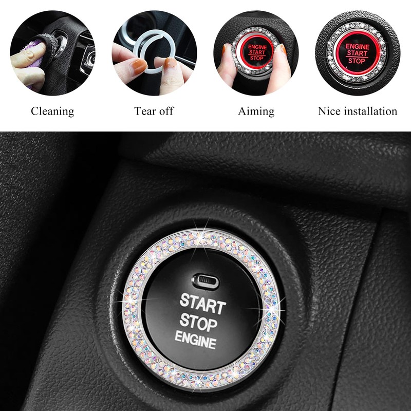 JUSTTOP 2PCS Car Bling Crystal Rhinestone Engine Start Ring Decals,